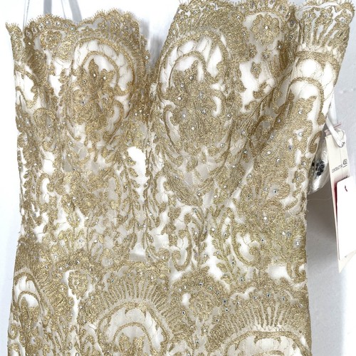 Tony Bowls Prom Formal Cocktail Dress Sz 8 Gold Brocade Lace Sweetheart Neckline - Picture 2 of 9