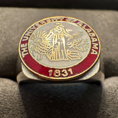 Sterlingsilber rot Emaille University of Alabama purpurrote Flut Herren Siegelring - Bild 6 von 7