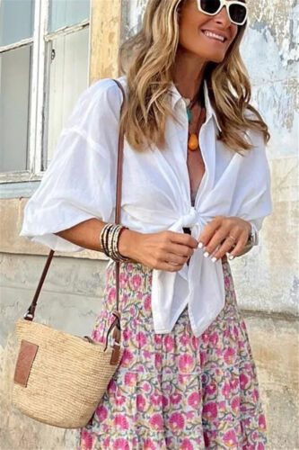 Abito donna boho floreale lungo maxi gonne vita alta vacanza spiaggia festa - Foto 6 di 11