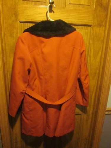 Abrigo para mujer Union Made ILGWU vintage forrado de piel talla 14 NARANJA QUEMADO elegante - Imagen 5 de 8