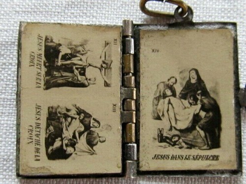 Small Book Pendant Metal Silver Chemin of Croix Jesus 14 Boards 19th S - Picture 5 of 6