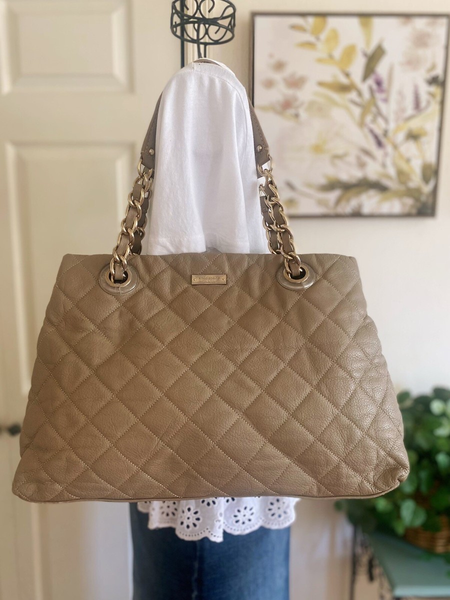 KATE SPADE Gray Leather Coast Maryanne Quilted Tote Satchel Gold Chain Strap eBay