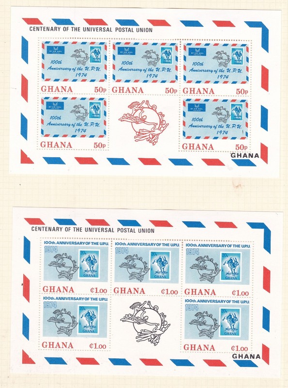 GHANA ^^^^^1974 x2  hinged Souv/sheets( WILDLIFE , UPU) @@   rum 194ghana