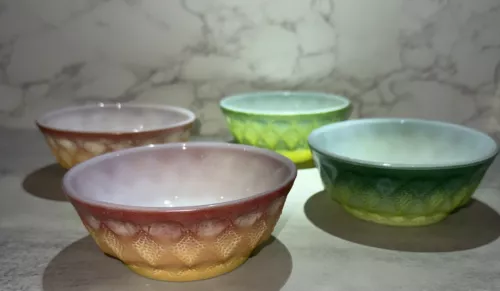 Vintage Anchor Hocking Fire King Oven Diamond Kimberly Pattern 5” Bowl Set of 4
