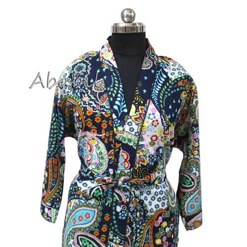 Indische Blumenmuster Baumwolle Kimono Robe Ankleid Damen Nachtwäsche Einheitsgröße Bademantel - Bild 98 von 140