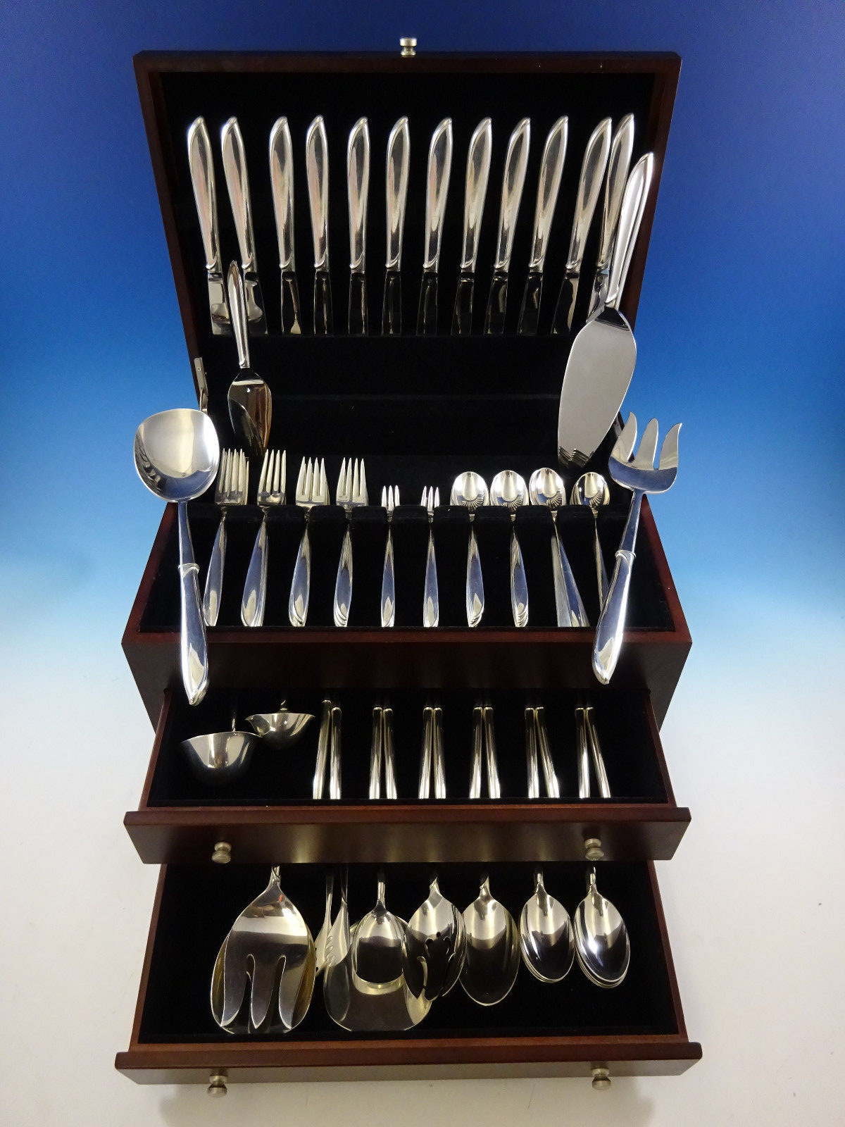 Silver Rhythm by International Sterling Silver Flatware Set 12 Service 110 Pcs