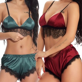 Sexy Women Lingerie Sleepwear Bra Tops Shorts Underwear Babydoll Satin Nightwear
