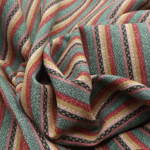 Concord Fabrics By The Kesslers Red Green Gold Stripes Fabric 1 2/3 Yd - Picture 7 of 8