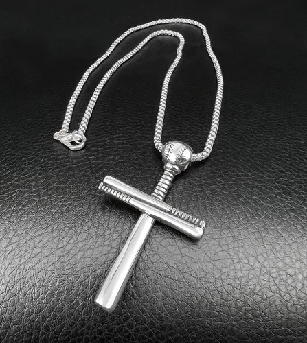 Collar Colgante Cruz de Bate de Béisbol de Acero Inoxidable Negro Plata Oro Cadena de 24 - Imagen 3 de 27