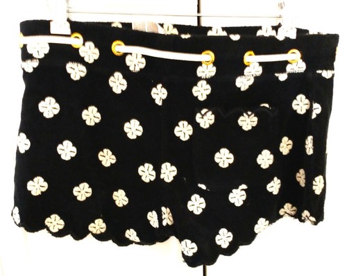 Juicy Couture Shorts Black w White Embroidered Flowers & Rope Waist Tie Size S - Picture 2 of 5