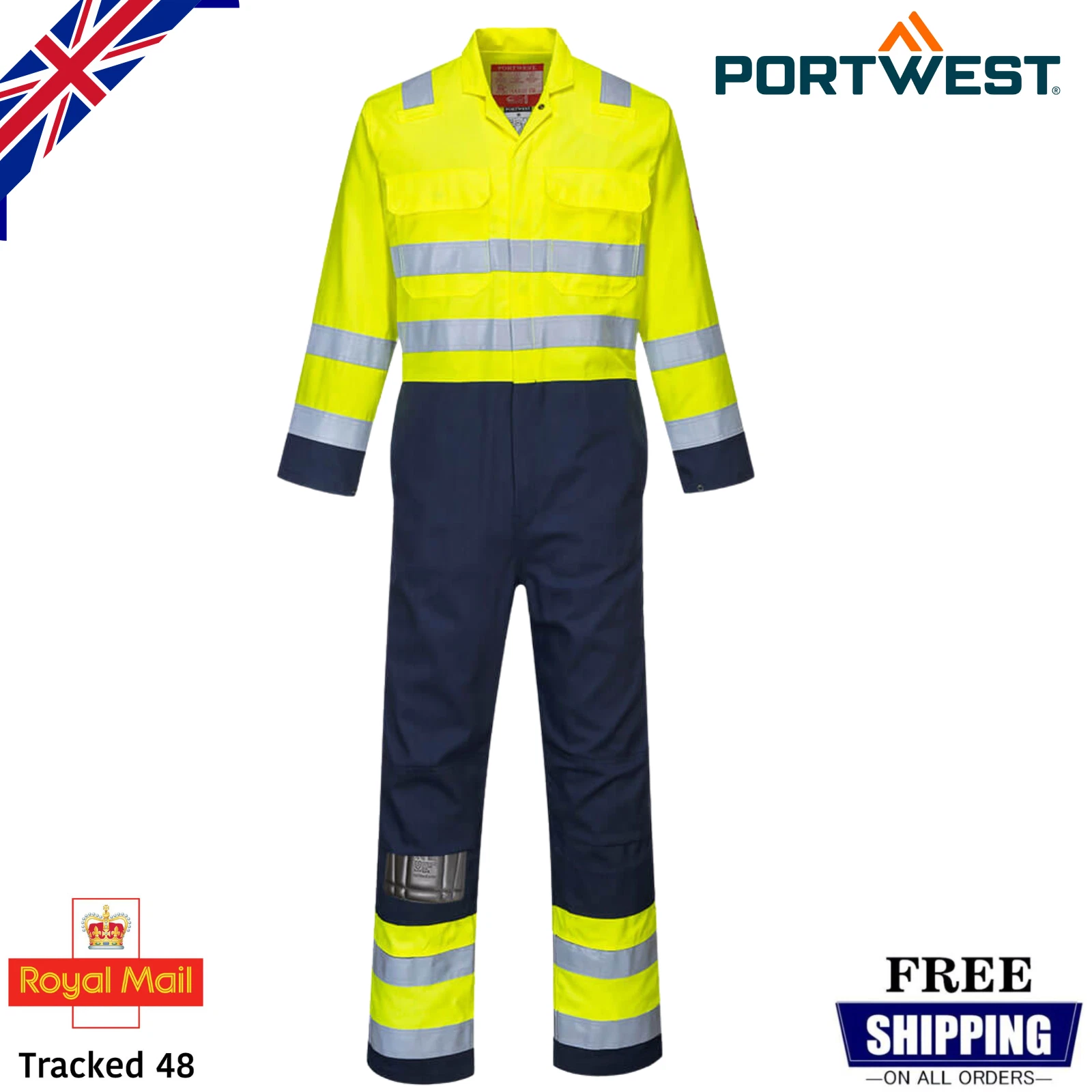 Portwest Bizflame Work Hi-Vis Anti-Static Flame Resistant Coverall Safety Work