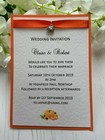 10 WEDDING INVITES - PUMPKIN CHARM WITH SUNFLOWER DESIGN & RIBBON IN ORANGE