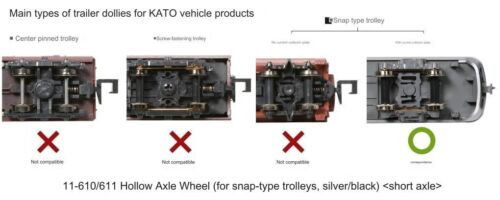 KATO 11-611 N-Gauge Hollow Axle Wheels for Snap-On Bogies Black Short Axle 8pcs - Picture 3 of 3