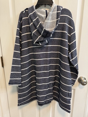 Sport Savvy XL Pullover Blue White Stripe Hoodie Tunic 1/4 Snap Front New - Picture 3 of 10