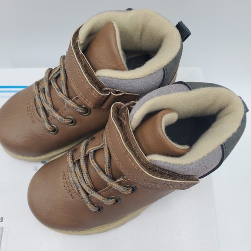 Carter's Boy's Size 8 Kim Chukka Style Boot Brown Gray Lace-up Hook & Loop NWT - Picture 4 of 6
