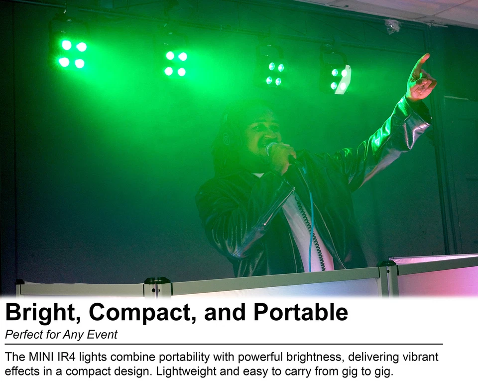 Rockville 4 PACK MINI IR4 Black DJ/Party Par Wash Up Lights+Wireless DMX+App+Bag - Image 2 of 4