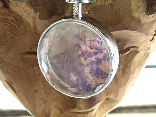Purple Flower Necklace, real flower in glass pendant purple cloth necklace - Picture 3 of 12