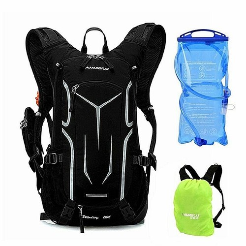 18L Water Hydration Backpack W/ Rain Cover Cycling Camping Hiking Breathable Bag - Picture 2 of 15