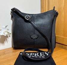 Osprey Rita Black Pebbled Leather Top Zip Medium Shoulder Crossbody Bag 