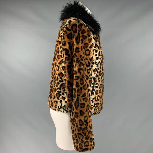 ADRIENNE LANDAU Size M Black Orange Polyester Blend Biker Jacket - Picture 3 of 8