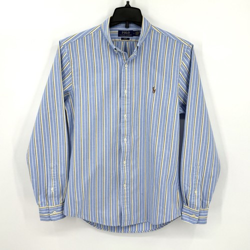 Camisa Polo Ralph Lauren Abotonada Para Hombres M Calce Ajustado Oxford Rayas Carne Poni - Imagen 1 de 9