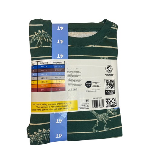 Toddler 4-Piece Organic Cotton Pajama Set - Member’s Mark Size 4T - Dinosaur - Picture 4 of 4