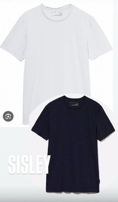Sisley Men's Basic T-Shirt Set of 2 Black White 100% Organic Cotton Sz M Raw Hem