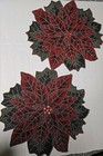 Poinsettia Holiday Christmas Hand Beaded Sequin 35×13 Table Runner & 2 Placemat