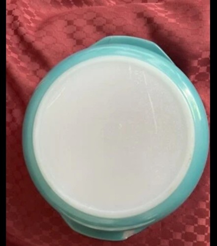 Vintage Agee Pyrex CR 300 Turquoise Flannel Flowers Round Casserole + Lid - Picture 12 of 16