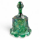 Fenton Green Iridescent Bell Carnival Glass Sable Gothic Arch White Trim
