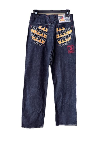 Pelle Pelle Embroidered Baggy Denim Jeans Y2K  Teen Boys Size 18 Hip Hop - Picture 1 of 13