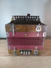 RARE Antique Early Weidlich's Italian Made In Germany Button Accordian G&F 