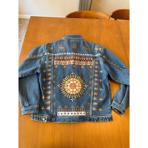 Giacca di jeans vintage Myo Pinon Clothing Co ricamata azteca sud-occidentale - Foto 8 di 13