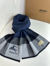 BBR Men's Cashmere Wool Scarf Checked Stripe Knit BUR 180x32