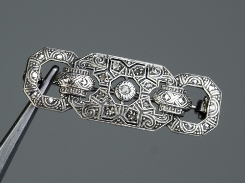 900 plata - broche antiguo Art Deco - diamantes - Imagen 2 de 8