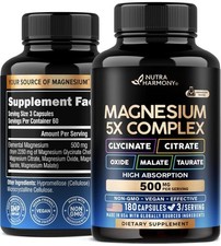 Magnesium Supplement - 5 in 1 Complex 500 Mg  Glycinate  Citrate  Malate  Ta