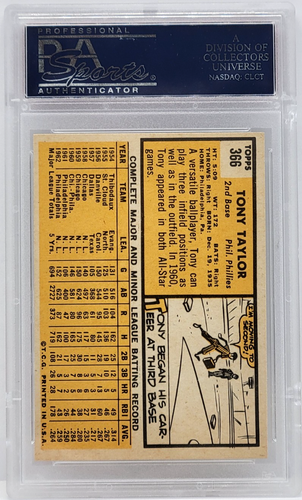 1963 Topps #366 Tony Taylor Card - Graded PSA 7 NM, Philadelphia Phillies - Picture 2 of 2