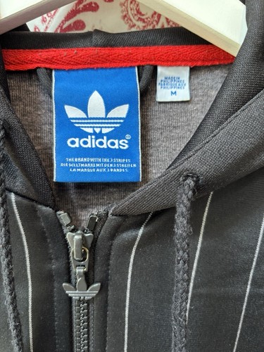 Chaqueta Adidas Originales Para Hombre Negra Roja Talla Med Adicolor Con Capucha Flock Rayas - Imagen 4 de 7