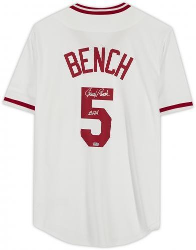 FRMD Johnny Bench Reds Signed Cooperstown Collection Replica Jersey "HOF 89" Ins - Bild 3 von 5