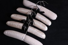 Vtg 5 Satin Fabric Cushion Covered Padded Hangers-Short 9" White - Black