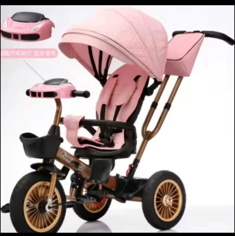 Tricycle Stroller Push Handle Foldable Swivel Seat