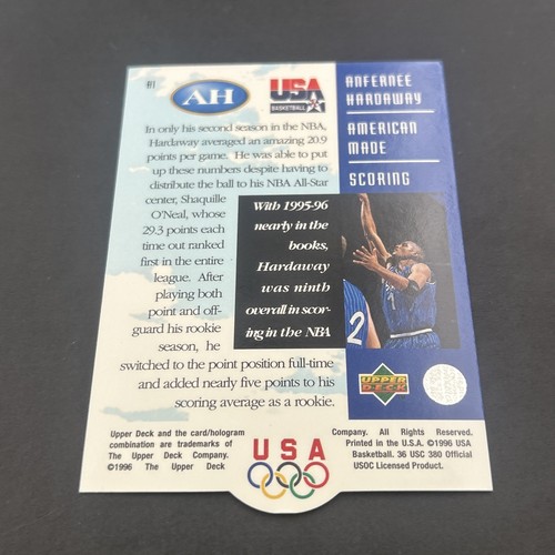 1996 Upper Deck USA Basketball #A1 Anfernee Hardaway Die-Cut Penny AH - Picture 2 of 2