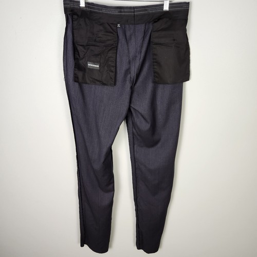 NWOT Emporio Armani Blue Print Virgin Wool Flat Front Raw Hem Trousers (50) #208 - Picture 18 of 19