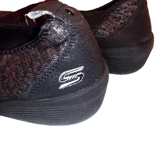 Zapatos Skechers para mujer negros tejidos sin cordones espuma viscoelástica refrigerada por aire cómodos elásticos Foto 3 de 4