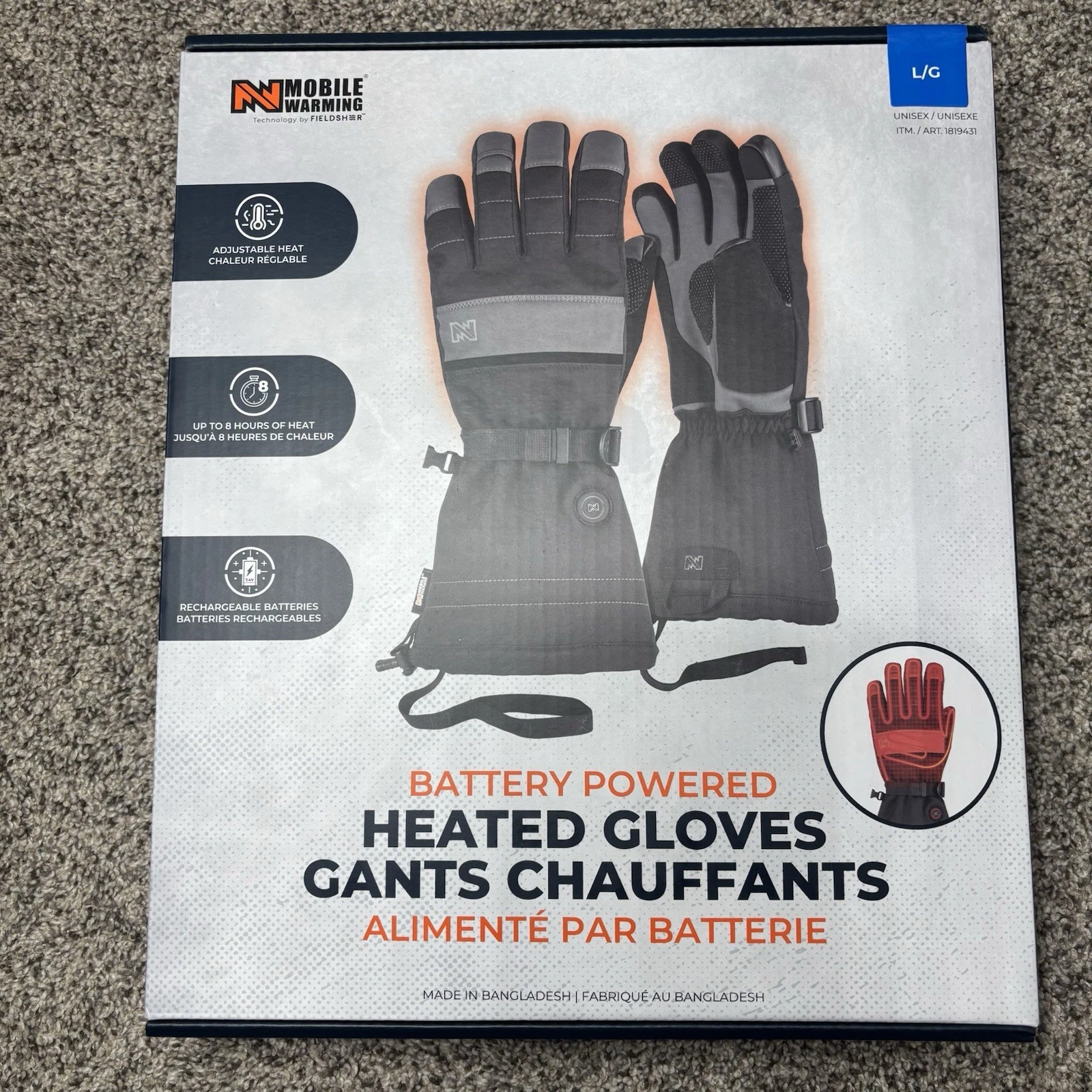 Mobile Warming Battery Operated Heated Gloves Touchscreen Compatible Large