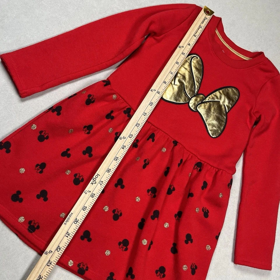 Vestido Disney Niña Minnie Mouse Rojo Negro Silo Lunares Talla 5/6 Orejas Adornadas Foto 4 de 4