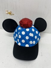 Disney Minnie Mouse Polka Dot Baseball Cap w/Red Sequins  Flower On Top Hat