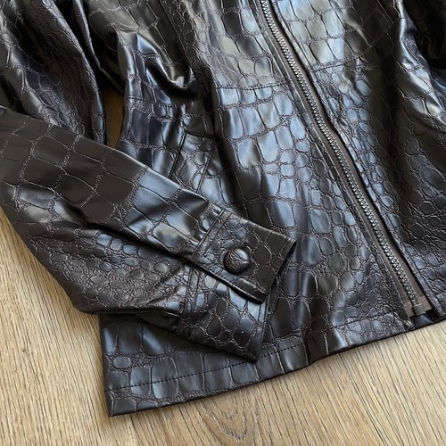 ๐๐ฅ Vintage 90s Outer Edge crocodile purple vinyl jacket Size Medium - Picture 6 of 10