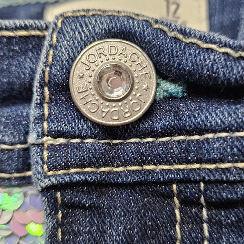 Jordache Shorts Girls 12 Denim Sequin Iridescent Glitter Casual Adjustable Waist - Picture 4 of 12