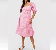 Boohoo Maternity Dress Womens Sz 12 Gingham Daisy Embroidered Spring Easter New